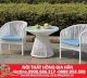 Bộ bàn ghế mây nhựa màu trắng đan dọc HGH013 - Ảnh 1