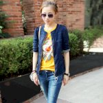 Áo Khoác Jeans Nữ Cổ Tròn Dây Kéo