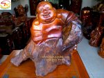 Tượng Gỗ Phật Di Lặc Ôm Đá (Pl232)