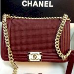 Túi Xách Chanel Boy 2014 Dây Xích Vàng Mầu Đỏ Đun - Cn11