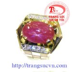 Nhẫn Nam Ruby Sao, Nhẫn Nam Vàng Tây 18K Vàng Ý, Vàng 75