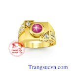 Nhẫn Nam Ruby Sao, Nhẫn Nam Vàng Tây, Nhẫn Nam Vàng 18K, Đặt Nhẫn Theo Yêu Cầu