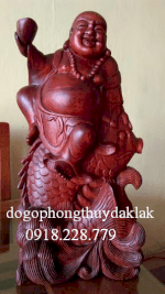 Tượng Phật Di Lạc Cưỡi Cá Chép Gỗ Hương Đẹp Không Tỳ Vết.