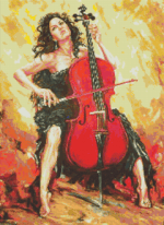 Tranh Thêu Chữ Thập Người Đẹp Đánh Đàn Cello Đỏ