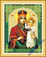 Tranh Thêu Chữ Thập Nữ Vương Maria Áo Đỏ Bế Chúa Jesus