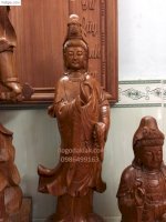Tượng Phật Bà Đứng Đài Sen Gỗ Hương Cao 60 Liền Khối