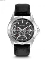 Đồng Hồ Bulova Men's 96C113 Stainless Steel Watch With Black Leather Strap