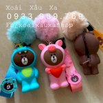 [Xoài Xấu Xa Shop] Set Móc Khóa Silicone Gấu Line Friends Bông Xù, Ví Tiền