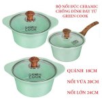 Bộ Nồi Đúc, Quánh Đúc Ceramic Đáy Từ Greencook Gồm Quánh Size 18, Nồi Size 20 Và 24Cm