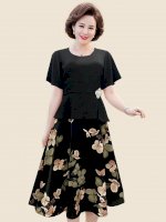 Đầm Dự Tiệc Trung Niên - Đầm Xoè Tay Cánh Tiên Chân Váy In Hoa Kèm Pk