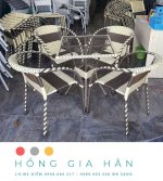 Bộ Bàn 4 Ghế Cafe Mây Nhựa Có Gạt Tàn Hồng Gia Hân Bgm11