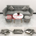 Bộ Bàn Ghế Salon Giá Rẻ | Sofa Giường Nằm Nhỏ Gọn Xám Nhung | Nội Thất Linco Sài Gòn