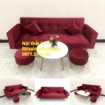 Bộ Sofa Bed Giường Tay Vịn Màu Đỏ Đô Vải Nhung Hiện Đại, Giá Rẻ Cho Phòng Khách, Chung Cư Tại Sofa Linco Hà Nội