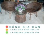 Bàn Ghế Cafe Mây Nhựa Hồng Gia Hân Ms15