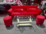 Thanh Lý Bộ Sofa Bọc Vải Nhung Màu Đỏ Cũ