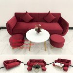 Bộ Ghế Sofa Băng Phòng Khách Màu Đỏ Đô Đậm Vải Nhung Nội Thất Linco Hà Tĩnh