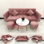 Bộ Bàn Ghế Sofa Giường Sofa Bed Màu Hồng Phấn Vải Nhung Giá Rẻ Nội Thất Linco Hải Phòng