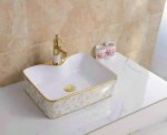 Lavabo Chữ Nhật Hoa Vàng Viền Vàng 5