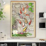 Tranh 3D Trang Trí-Hoa Sen Và Cá Chép