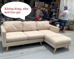 Bán Rẻ Bộ Sofa Góc L Bọc Vải Kem Chân Gỗ Rất Đẹp