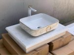 Chậu Bàn Đá Trắng Sứ Vân Đá-Lavabo Đặt Dương Bàn