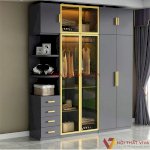 Tủ Quần Áo Kính Trong Viền Nhôm Khung Gỗ Công Nghiệp Mdf Melamine