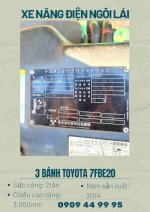 Xe Nâng Điện Ngồi Lái 3 Bánh Toyota 7Fbe20 Năm 2014