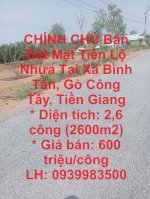 Chính Chủ Bán Đất Mặt Tiền Lộ Nhựa Tại Xã Bình Tân, Gò Công Tây, Tiền Giang