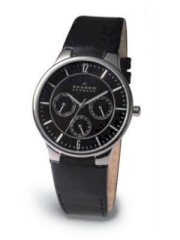 Skagen Men's 331XLSLB Steel Black Leather Multi-Function Watch