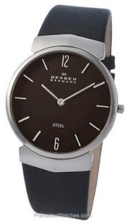 Skagen Men's Steel Collection Stainless Steel Black Leather Watch #695XLSLB