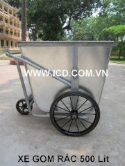 Xe đẩy rác ICD-500 - khung tuýp, thùng tôn mạ kẽm