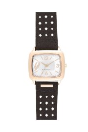 Đồng hồ Nine West Watch, Women's Black Perforated Leather Strap NW-1080RGBN