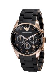 Đồng Hồ Emporio Armani Watch, Men's Chronograph Black Silicone Wrapped Rose Gold Tone Stainless Steel Bracelet - AR5906