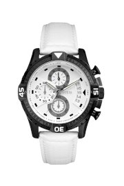 Đồng hồ Guess Watch, Men's Chronograph White Leather Strap 46mm U15067G1