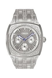 Đồng hồ Bulova Watch, Men's Crystal Accented Silvertone Bracelet 96C002