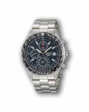 Seiko Men's Tachymeter SND253 Silver Stainless-Steel Quartz Watch with Black Dial