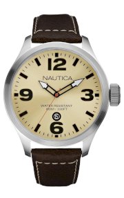 Nautica Men's N12564G BFD 101 Date Tan Dial Brown Leather Watch