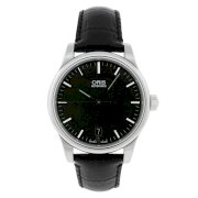 Oris Men's 73375784054-0751811 Leather Synthetic with Black Dial Watch