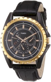 Timex Men's T2N113 Leather Synthetic Analog with Black Dial Watch