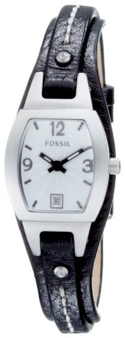 Fossil Women's JR9759 Skinny Black Leather Strap White Analog Dial Watch