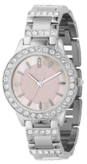 Fossil Women's ES2189 Stainless Steel Bracelet Pink Mother-Of-Pearl Glitz Analog Dial Watch