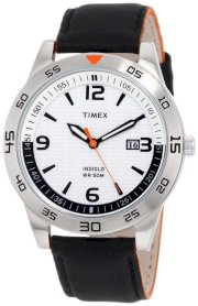 Timex Men's T2N6959J Style Sport Black Leather Strap and Orange Accents Watch