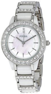 Fossil Women's FSCE1017 Ceramic White Mother-Of-Pearl Dial Watch