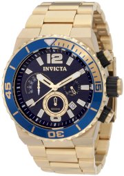 Invicta Men's 1344 Pro Diver Chronograph Blue Dial 18k Gold Ion-Plated Stainless Steel Watch