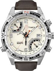 Timex Men's T49866DH Intelligent Quartz Fly Back Chrono Compass Silver Case Brown Strap Watch