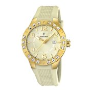 Festina Women's Stainless Steel Creme Dial Crystals Plastic Strap Watch F165381