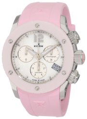 Edox Women's 10403 3R NAIN Class 1 Pink Ceramic Mother-Of-Pearl Chronograph Rubber Watch