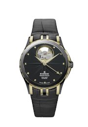 Edox Men's 85012 357JN NID Grand Ocean Automatic Gold PVD Black Leather Window Watch