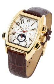 Burgmeister Sao Paulo, BM131-285, Gents Automatic Analogue Wristwatch, gold plated, brown leather strap, white dial, Date, Day, Month, Day, Night,