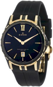 Edox Women's 26024 357JN NID Grand Ocean Yellow Gold Ion-Plating Black Rubber Watch